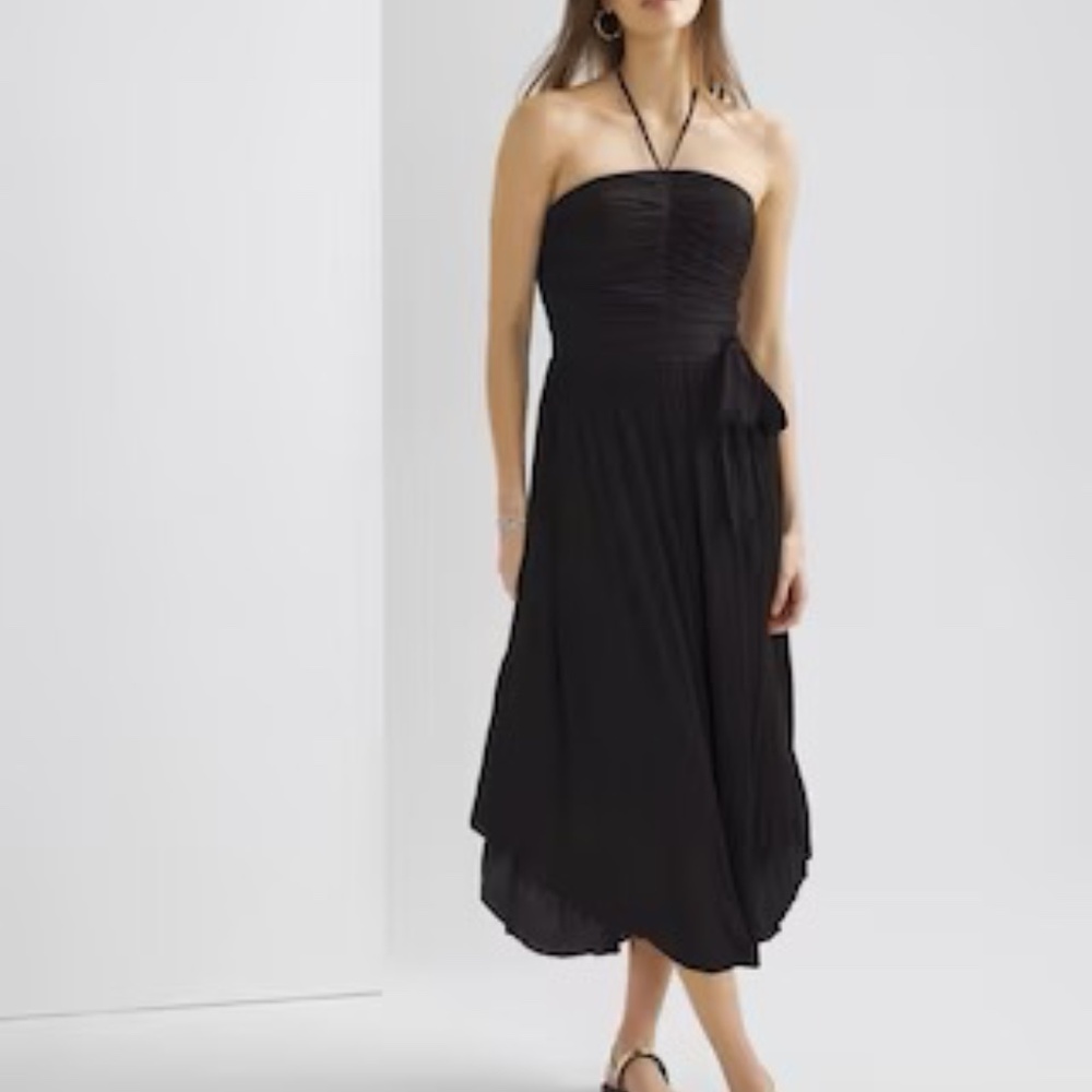 WHBM pleated strapless  Black Halter Dress 10